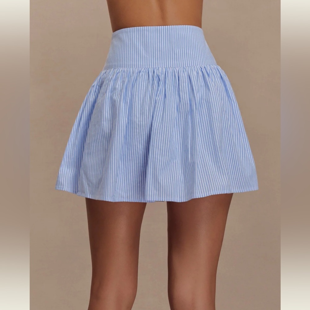 Meshki “Gretel” Hem Mini Skirt - Blue Pinstripe NWT size S - Picture 2 of 5